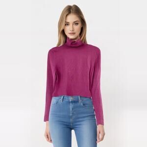 2/$30 ANN TAYLOR Ribbed Turtleneck Size M Purple Long Sleeve Classic Stretch